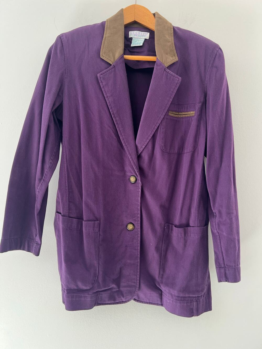 1980s-1990s Vintage Segrets Cotton Corduroy Button Down Jacket Purple Large JL